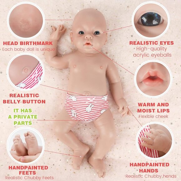 🆕20 inch Full Body Silicone Baby Dolls Girl With Feeding Tools Wears Pholka Dot - Picture 5 of 9